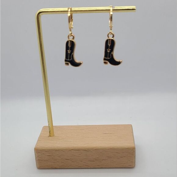 Cowboy Boot Black Dainty Dangle Earrings Gold Star Cowgirl Jewelry Western NWT - Picture 3 of 9